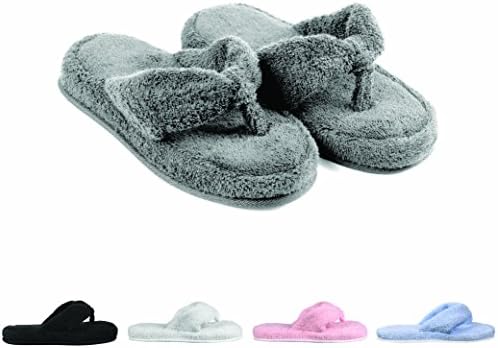 EuropeanSoftest Women's Cozy Memory Foam Soft Premium 100% Terry Cotton Cloth SPA Thong Flip Flops House Indoor Slippers