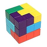 Ada005 7 candy color shape natural wood Soma Cube - Classic 6x6x6 tetris cube - Enhance early child development thinking and exploration - Fidget toys fostering S.T.E.M. Skills and concentrate