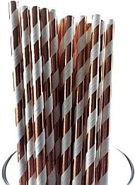 Rose Gold Copper Foil Stripes Paper Straws-High Class Paper Straws for Parties, Weddings, Baby Showers &amp; More: Party Disposable Straws (75 Straws)