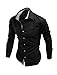 uxcell Men's Slim Fit Point Collar Contrast Trim Long Sleeves Button Down Dress Shirt Solid Black M US 38