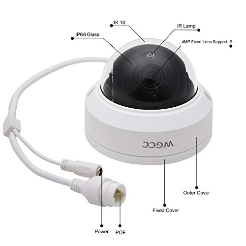 WGCC POE IP Dome Camera 4MP IP Security Camera 2.8MM Lens Indoor Outdoor Network Camera ONVIF Complaint with 98ft IR Night Vision, Motion Detection, Remote Viewing, IP67 Waterproof - Thumbnail 5