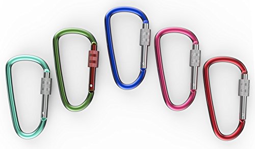 Gold Lion Gear Aluminum Carabiner D Shape Buckle Pack, Keychain Clip, Spring Snap Key Chain Clip Hook Screw Gate Buckle -Pack of Assorted Color Carabiners (Multi-Color, 5 Locking Carabiners)