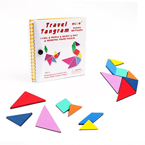 Tangram Travel Game Magnetic Puzzle Book Game Tangrams Jigsaw Shapes Dissection with Solution Questions Traveler Challenge IQ Educational Toy for 3-100 Years Old with 2 Set of Tangrams 360 Patterns