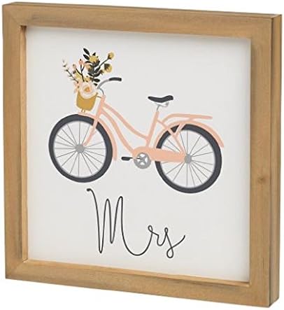 Mrs. Bike Framed Box Sign, 8" W x 8" T x 1" D.