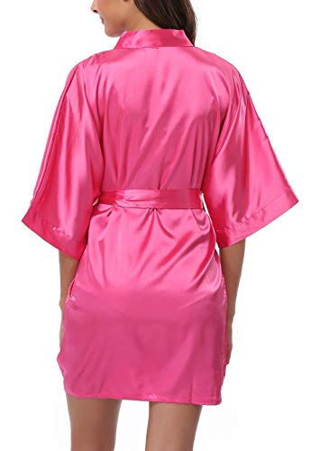 FADSHOW Women's Pure Color Kimono Robes for Bridesmaid & Bride Bridal Party,Rose Red,XX-Large