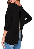 Halife Women's Round Neck Long Sleeve Back Zipper T-shirt Tops