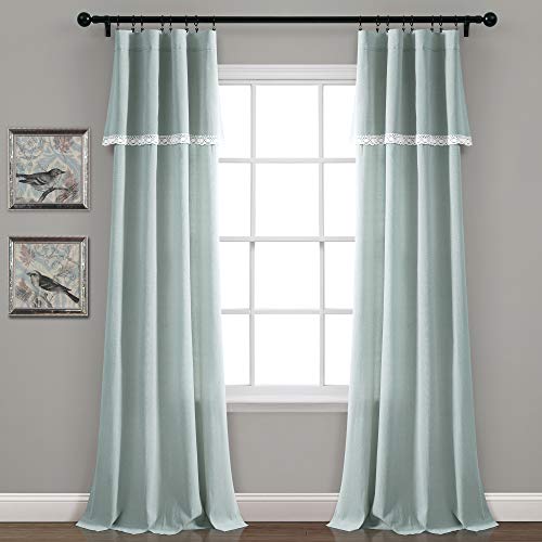 Lush Decor Linen Lace Window Curtain Panel Pair, 84" x 38", Blue