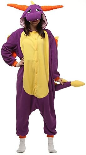 OLadydress Halloween Jumpsuit Dragon Onesie For Adult Unisex Cosplay Costumes Pajamas Purple Small