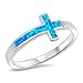 Blue Simulated Opal Sideways Cross Ring New .925 Sterling Silver Love Band Size 10