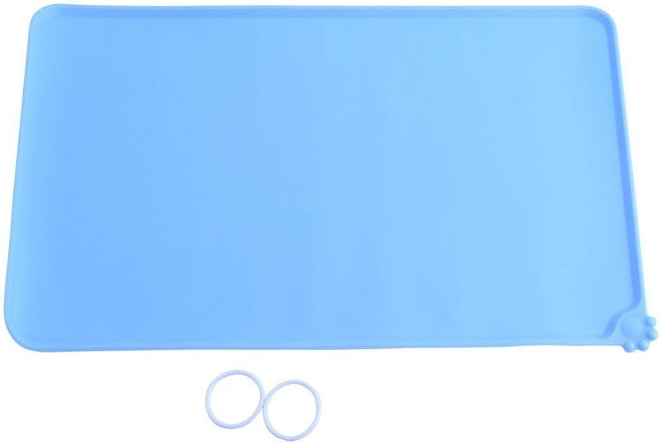 Silicone Pet Feeding Mat Pet Food Mat Bowl Placemat For Dogs Cats Square Waterproof Non-slip Feed Placemat (Color : Blue)
