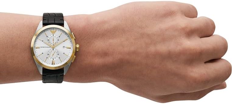 Watch for Men, 2 sub dial Chronograph Movement and 43mm Case Size with Stainless Steel, Leather or Silicone Strap Hellgrau und Goldton, 43MM