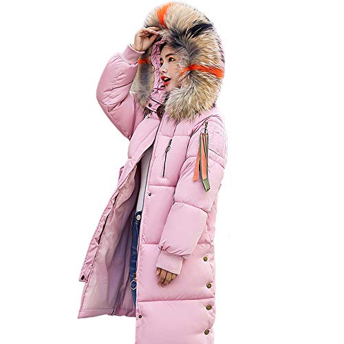 vermers Women Winter Warm Faux Fur Hooded Thick Coat Overcoat - Womens Casual Slim Down Jacket Long Outwear Clothes(US:12/L, Pink)