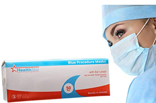 Healthstar Surgical Procedure Face Mask with Elastic Ear Loop (50 Pack) | Disposable, Comfortable and Breathable for Medical, Dental, Allergen, Pollen, Dust, Antiviral, Flu, Germ Prevention (Blue) - Thumbnail 6