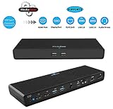 MediaGear USB C Docking Station w/ 45W Laptop Power Delivery: Dual HDMI+DisplayPort, USB 3.0/2.0, Ethernet, Audio/Mic Jack, Bundle: 65W AC Adapter, C-C Cable, C-A Dongle for Mac & Windows OS