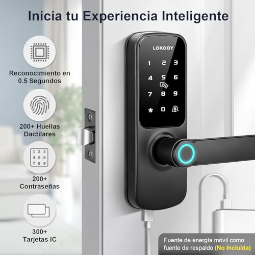 LOKOOY Cerradura Inteligente D1, 5 Métodos de Apertura, TTLOCK App Bluetooth, Huella Digital, Tarjeta IC, Contraseña, Llave física, Apto para 30 mm a 75 mm