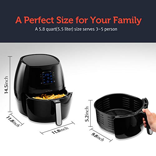 Ultrean 5.8 Quart Air Fryer, Electric Hot Air Fryers Oilless Cooker with 8 Presets, Digital LCD