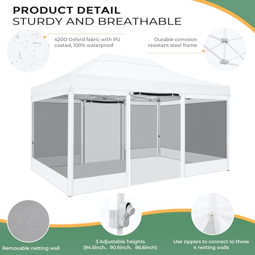 COBIZI 10x15 Pop Up Canopy with Mosquito Net Walls, Heavy Duty Waterproof Outdoor Party Tent image 28