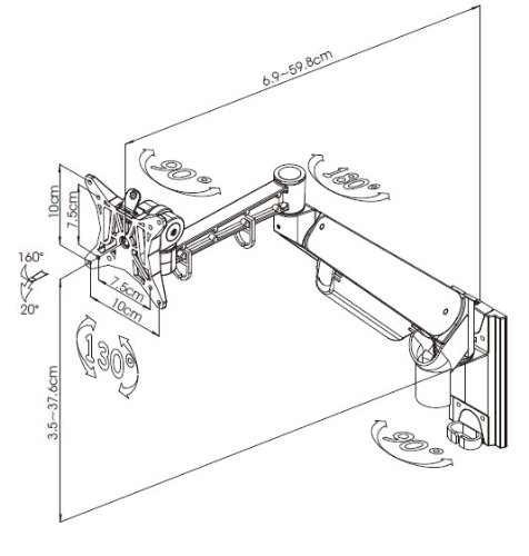 GSW130 gas spring lcd monitor stand: dimensions and features