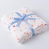 NANPIPER Cotton Muslin Baby Bath Towel, Super Soft and Water Absorbent, 6 Layers Muslin Cotton Warm Baby Blanket for Newborn Infant, Size 42x42 Inches, 1Pcs (Pink Stars)