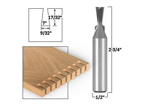 Yonico 14810 7Â° X 9/32-Inch Solid Carbide Dovetail Router Bit 1/2-Inch Shank