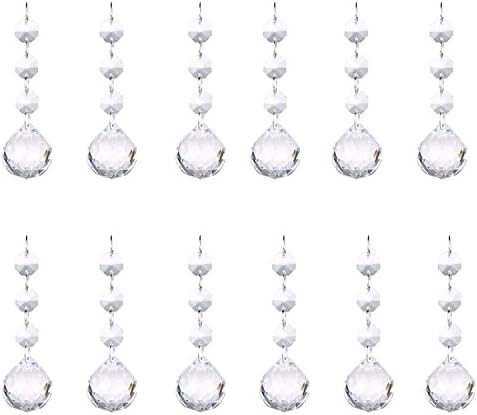 Pack of 12 Clear Crystal Ball Chandelier Prisms Pendants Suncatcher Hanging Galss Crystal Beads for Wedding Home Office Decoration