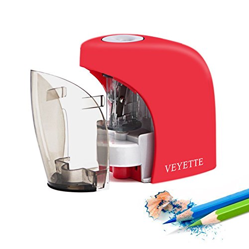 Electric Pencil Sharpener, VEYETTE Portable Electrical Pencil Sharpener for Colored Pencils, Perfect for Kids, Teachers and Artists, Plug & Battery Operated, Red - Thumbnail 2