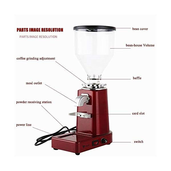 YJINGRUI Elektrische Kaffeemühle mit großer Kapazität, Kaffeemühle für gewerbliche oder Haushaltskaffeemühle rot – Bild 3