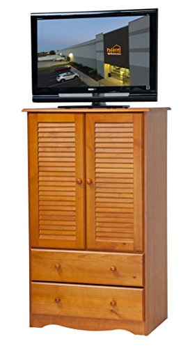 100% Solid Wood Petite Armoire/Wardrobe/Closet by Palace Imports, Honey Pine Color, 32"W x 53"H x 21"D, 1 Clothing Rod, 2 Drawers Included. Additional Shelf Sold Separately. Requires Assembly
