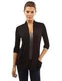 PattyBoutik Women's Open Front Pockets Cardigan (Black M)