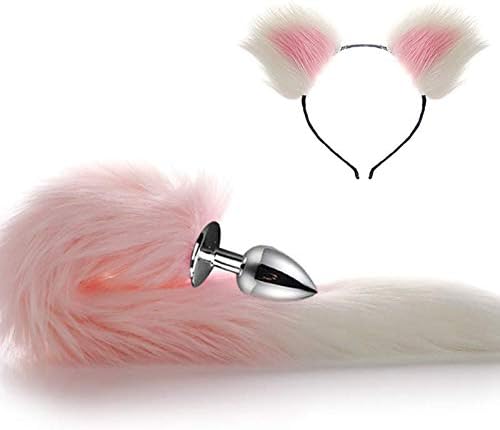Fox Tail Ear Plug Pink Cat White 6 Styles Stainless Plush Cosplay Dress Lovely Gift for Women Party Costume Halloween Toy (A, Small)