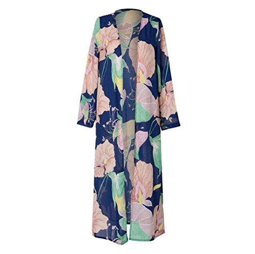 Sikye Coverup Coat Top,Ladies Womens Beach Lotus Leavf Print Long Maxi Cardigan Lightweight (Navy, M)