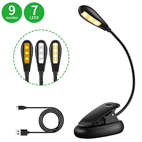 MINGER 7 LED Book Light Reading Light 9 Level Warm White & Cool Eye-Care Reading Lamp Rechargeable Easy Clip on,Up to 60 Hours,Light for Books in Bed. Perfect for Bookworms & Kids