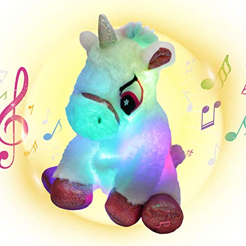 Houwsbaby LED Musical Stuffed Animal Unicorn Soft Singing Light Up