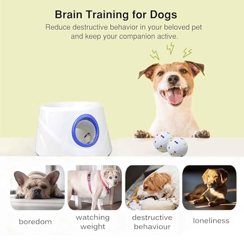 White Automatic Dog Ball Launcher, Interactive Dog Toys Tennis Balls Thrower for Small and Medium-Sized Dogs, 27 * 27 * 18Cm