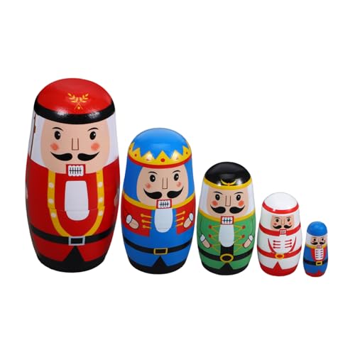 Wakauto Handmade Russian Nesting Dolls Pastel Christmas Decorations Stackable Wooden Nutcracker Matryoshka Dolls Desktop Craft Holiday Home Decor