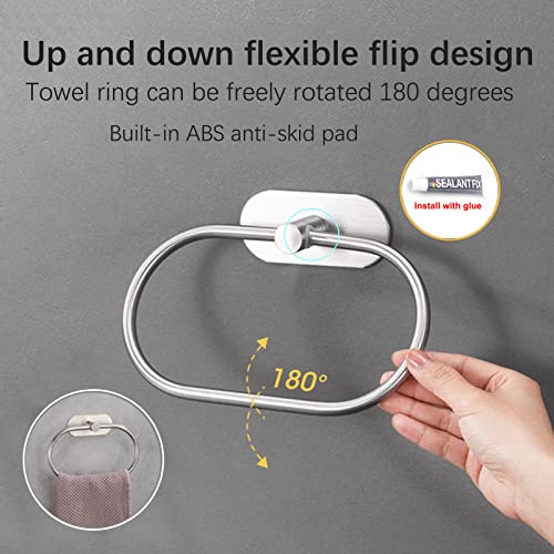 Linyoish 7-Pieces Keine Bohrbadzubehör Set Edelstahl-Handtuchstange, Robenhaken, Handtuchring, Kleberhaken, Rasiererhalter (Silber)