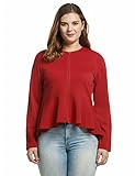Meaneor Women Plus Size Long Sleeve O-Neck Full Zip Irregular Hem Jacket (L-4XL)