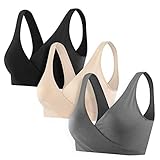 Sunzel Women's Cotton Spandex Seamless Sleep Bra for Nursing and Maternity [2019 Upgraded Version] (3 Pack (Beige, Gray, Black), M)
