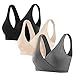 Sunzel Women's Cotton Spandex Seamless Sleep Bra for Nursing and Maternity [2019 Upgraded Version] (3 Pack (Beige, Gray, Black), M)