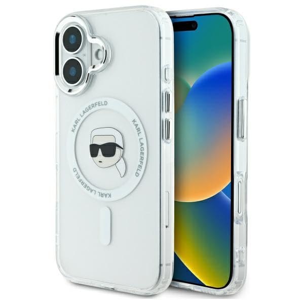 Karl Lagerfeld Case Compatible with iPhone 16 Back Cover Hul - Compatible with Magsafe IML Metal - White