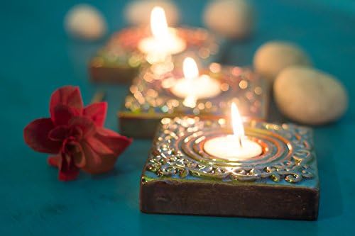 Square Golden Candle Holder 16 CM in Diameter (Speckled Copper Gold) - Composite Stone Tealight Candle Holders for Weddings, Parties and Home Decor -by MeDecor (Single Piece)