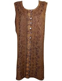 Womens Shift Dress Sleeveless Embroidered Button Front Boho Summer Chic Sundress M/L