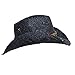 Vamuss Straw Cowboy Hat W/Vegan Leather Band & Beads, Shapeable Brim (Black)