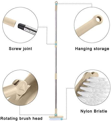 Floor Scrub Brush Bathroom Bathtub Shower Tile Grout Scrubber Rotatable 5.9inches Wide 47.2inches Long Handle Indoor Kitchen Push Broom Scrubbing Cleaning Brush for Hard to Reach Areas - Image 3