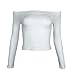 Soulomelody Womens Slim Fit Off Shoulder Crop Tops Lightweight Long Sleeve Rib-Knit Tee Tube Pullover for Summer White