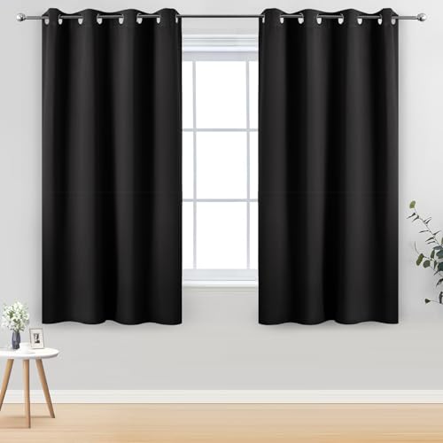 OSLIFE 2 Paneles Cortinas Blackout, Aislamiento Térmico para Sala/Recámara Ventana,Suave 100% Microfibra Poliéster Impermeable,Anillo de Sujeción,Reducción de Ruido,107 * 160cm,Negras