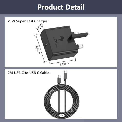 Fast Charger USB C Plug and Cable, 2Pack 25W USB C Fast Charger with 2M USB c Charging Cable for Samsung Galaxy S26/S26+/S26 Ultra/S25/S25 Ultra/S24/S24 Ultra/S23/S22/A55/A54/A53/A35/A25/A16