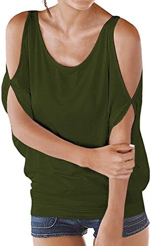 PinupArt Women's Summer Cold Shoulder Short Sleeve Shirring Drape Shirt Top XL ArmyGreen