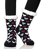 Dosoni Women's Fleece Lining Fuzzy Soft Christmas Knee Highs Stockings Slipper Socks (Heart Black)