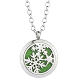 Snowflake Aromatherapy Oil Diffuser Magnetic Locket Pendant with Free 24” Chain Necklace, Pads and Great Hypoallergenic Property By Jenia